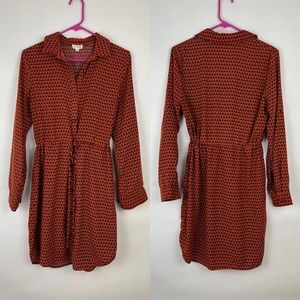 MAISON JULES button down shirt dress roll tab collared orange and navy M